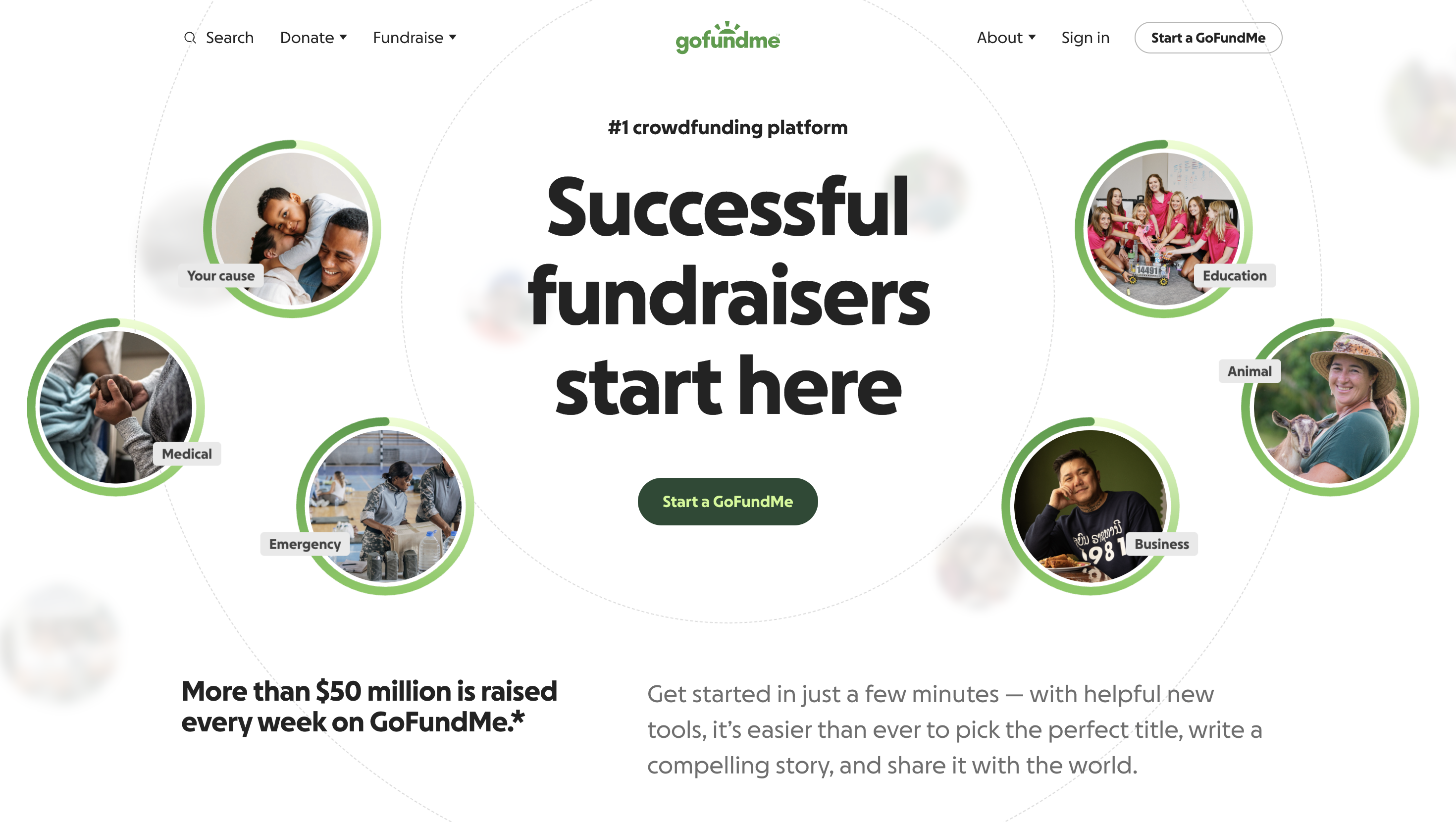 GoFundMeサイトトップ画像