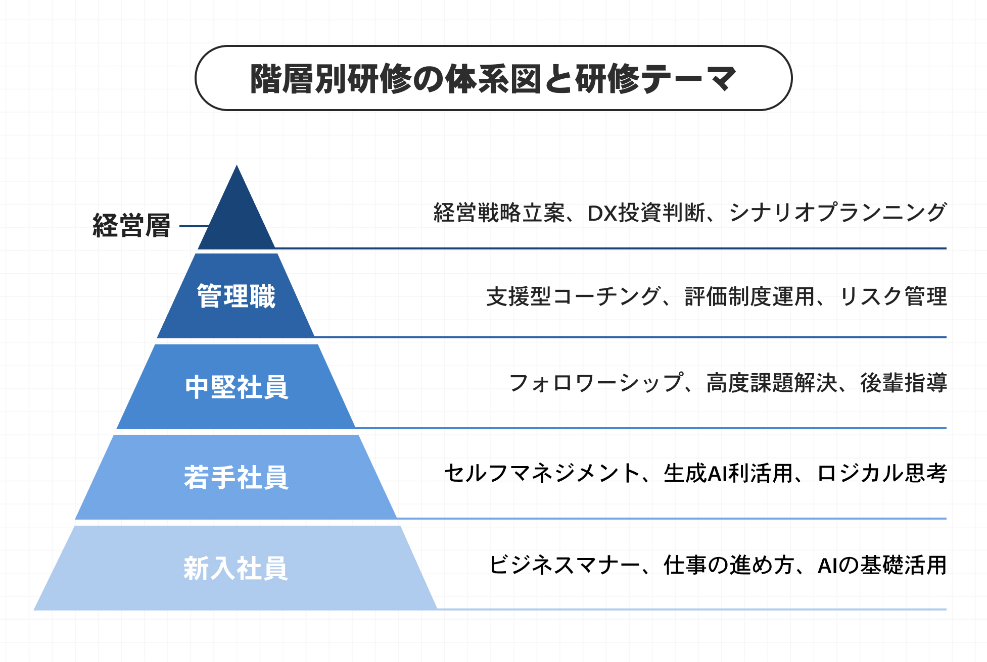 階層別研修の体系図と研修テーマ