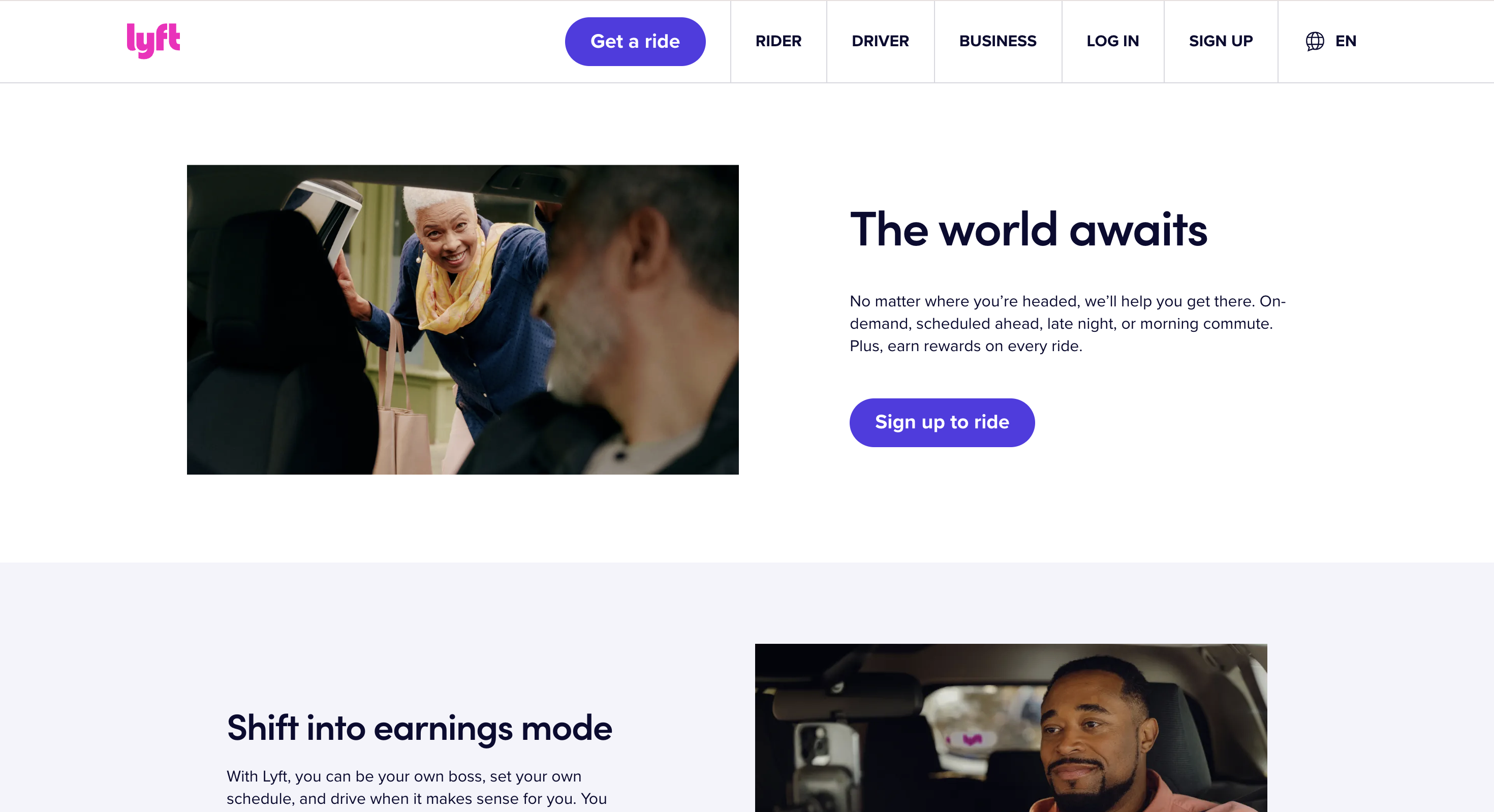 Lyft公式サイト トップ画像